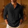 Henley Shirt for Mens UK Stand Collar Cotton Shirts Button Down Formal Shirt Long Sleeve Blouses Solid Color Classic Regular Fit Shirts Office Work Tops for Mens Daily S-XXL #1