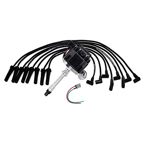 A-Team Performance - HEI Distributor Black Cap with Black Spark Plug Wires Set and Pigtail Wiring Harness Complete Kit - Compatible with Chevrolet Chevy GM GMC Big Block Chevy BBC 396 427 454
