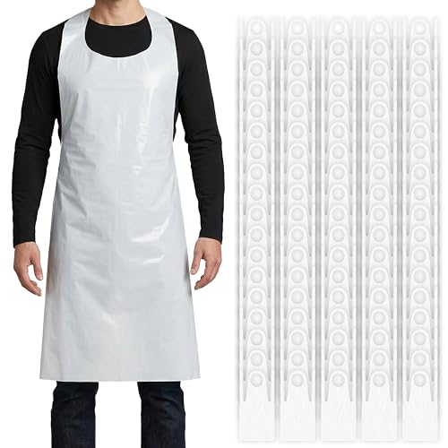 Image of Xpose Safety 250 Pack Bulk Aprons 24"x48" Disposable Plastic Aprons, 4 Mil Heavy Duty Waterproof White Aprons for Cooking, Cleaning, Painting & Food Service