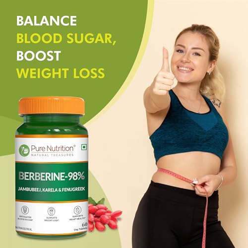 Image of Pure Nutrition Berberine supplements 98% | Berberine Tablets with Jamun Beej, Karela & Fenugreek Extract | Supports Blood Sugar Control, Weight Management, Heart & Metabolic Health | Natural Herbal Wellness Formula - 60 Veg Tablets