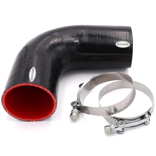 Image of 90 Degree Elbow Coupler Silicone Hose 4-Ply 3.5-inch(89mm) for Turbo /Intercooler /Intake Piping,Length 120mm Thickness 5mm with T-Bolt Clamp