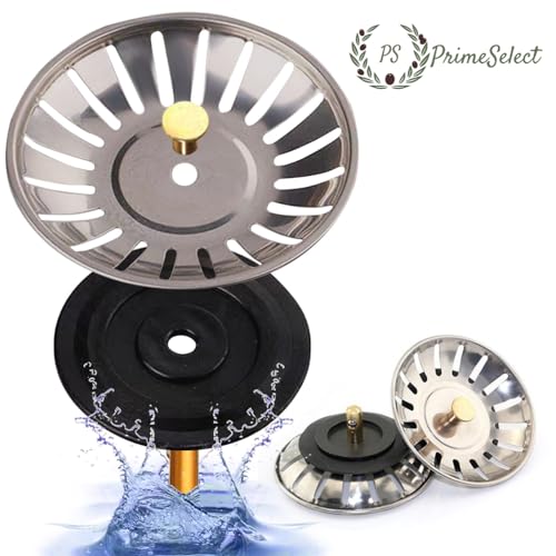 PrimeSelect - Pack 2 Tapón Fregadero Cocina de Ø78 mm Acero Inoxidable -Colador Universal para fregaderos y desagues-Filtro para desague o sumidero de Cocina, baños de 78-82 mm-18 Orificios