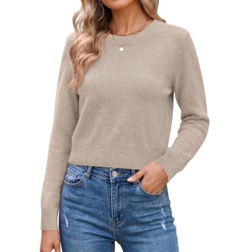 LOMON Women's Cropped Sweaters Crewneck Fall Cloth