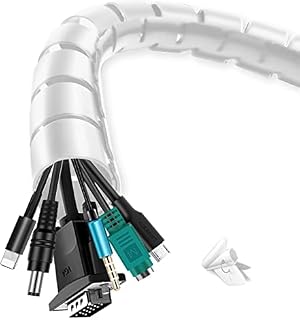 Cable Tidy Cable Management Sleeve, shinfly 3m/9.8ft Wire Tidy Sleeve with a Wire Guide Clip, 0.87"+0.63"/16mm+22mm Cable Tidy Tube Wire Organizer for TV PC Home, White