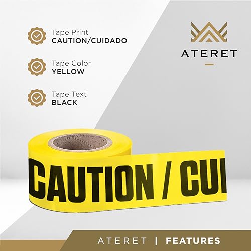 Image of ATERET Premium Yellow Caution Cuidado Tape 3-Pack 3 inch x 1000 feet, Hazard Safety Tape, Construction Tape for Danger /Hazardous Area, Ideal Use for Halloween Decorations, Party, Work-Site
