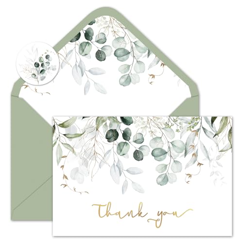 Cartes de remerciement eucalyptus greenery lot de 24 pour mariage et fête prénatale