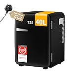 TZS First Austria - Retro Mini Fridge 40L Silent - Small mini fridge in vintage design with interior lighting & 2 door compartments - Minibar for camping, office, bedroom & hotel - black
