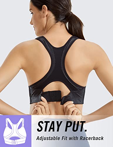 Image of SYROKAN Women's Sports Bra Front Adjustable High Impact Support Padded Wireless Racerback Plus Size Running Bra Leather - Black Lizard 36C