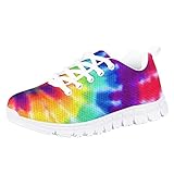 Dellukee Boys Girls Running Sneakers Rainbow Tie Dye Little Big Kid Youth Soft Lace Up Walking Tennis Athletic School Shoes