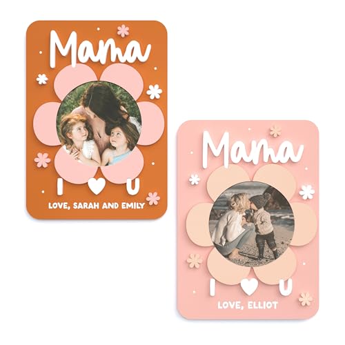 The Cotton & Canvas Co. Personalized Mama I Love you Fridge Magnet Photo Frame, Mother's Day Photo Frame, Gift for Mom, Custom, Photo Magnet, Daisy, Best Mom Ever