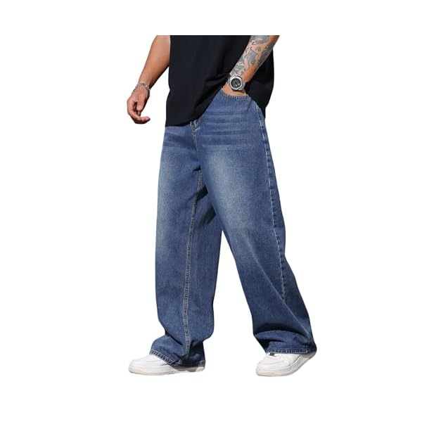 Men’s Baggy Jeans Y2K Vintage Wide Leg Denim Pants Hip Hop Skater Jeans Loose Fit Trousers 2000s Streetwear