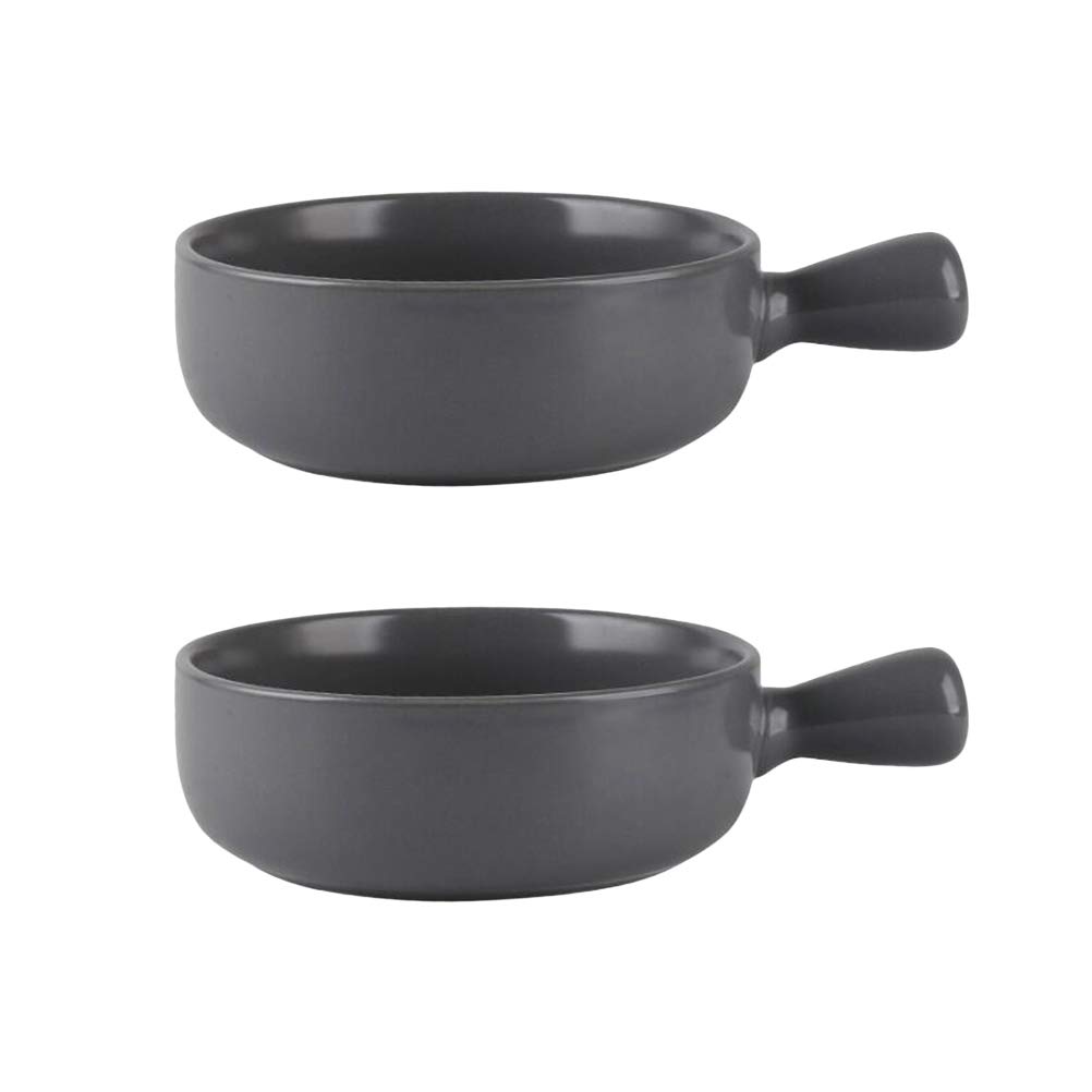Assiette Ronde Céramique avec Poignée Lot de 2 Plats de Cuisson Gris