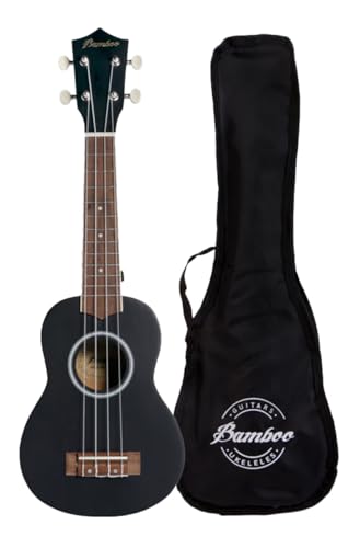 Ukelele Soprano Bamboo Negro con Funda, 21 pulgadas, madera Linden, Serie Studio, Principiantes