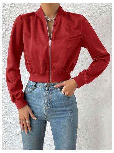 Milumia Women's Casual Long Sleeve Zip Up Crop Bomber Jacket Casual Outerwear2
