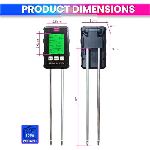 Image of 6-in-1 Soil Tester Meter with Dual 180mm Probes | pH Moisture Fertility Temperature Sunlight Analyzer for Garden & Indoor Plants