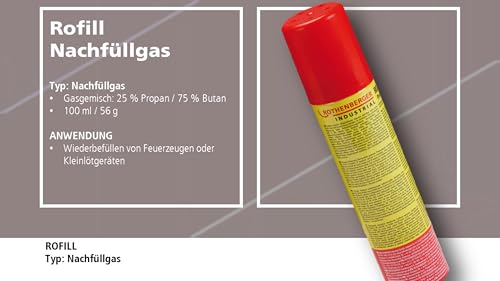 Rothenberger Industrial 1x Nachfüllgas 100 ml | Feuerzeuggas | Gaskartusche | Universalgas | hoher Reinheitsgrad | für Feuerzeuge Gasbrenner zum Wieder befüllen inkl. 5 Adapter | 35840 3