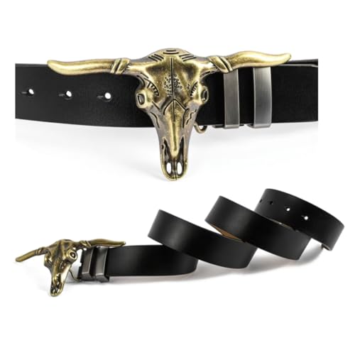 Western Belt Cowboy Belts for Men Women, Western Leather Belts Bull Buckle Belt for Jeans, Buckle Removable Plaque4