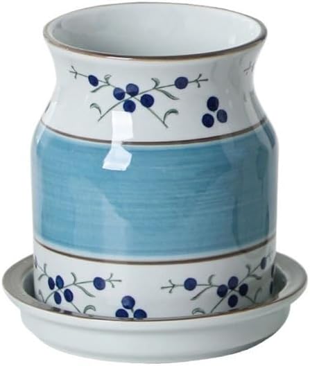 kitchen utensil holder Ceramic Utensil Holder for Kitchen Counter, Vintage Hand Painted Utensil Organizer with Drip Tray, Household Cutery Drain Utensil Crock Caddy Cooking Utensil Holder(A,L)