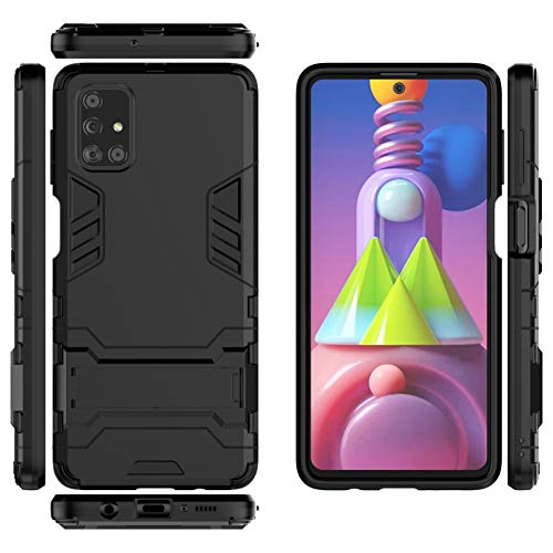 DWaybox Estuche para Samsung Galaxy M51 2in1 Armadura híbrida de Doble Capa Cubierta Trasera Protectora para teléfono Resistente a Prueba de caídas con Soporte -Negro