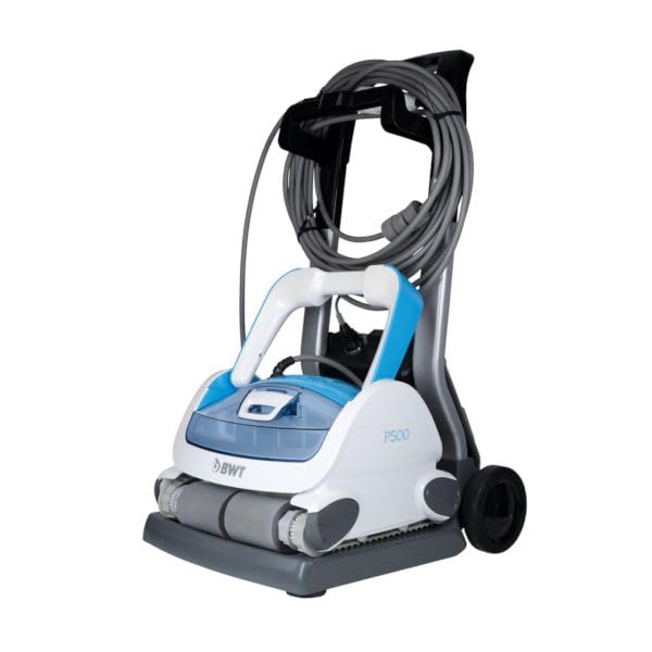 KURIL AQUABOT BWT P500 LED Robot limpiafondos para Piscina – Succión 19 m³/h, filtros 4D, navegación Inteligente, LED Azul, Limpieza Completa, con Carro y Cepillo Vibrante
