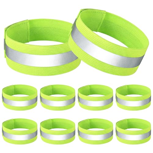 HJZHII 10pcs Reflective Running Armbands, High Visibility Reflective Armbands Adjustable & Bike Ankle Bands for Cycling Walking Jogging Motorcycling & Night Sports Fluorescent Green