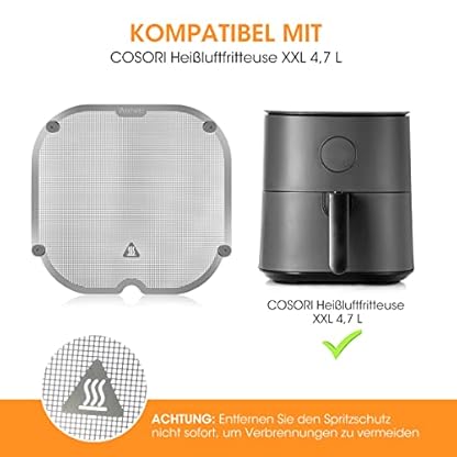 AIEVE Edelstahl Spritzschutz Feinmaschiger Fettspritzschutz kompatibel mit COSORI XXL 4,7 L und Ninja Speedi Schnellkocher ON400EU 5,7 L Heißluftfritteuse/Ninja AF140EU 4,7L / AF180EU 6,2L – Bild 4