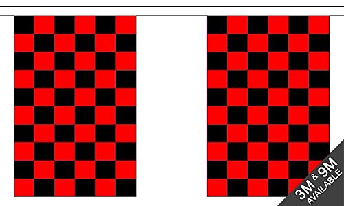 Flagtex Red and Black Check Fabric Bunting – 9m with 30 Flags – Premium Fabric for Indoor & Outdoor Use
