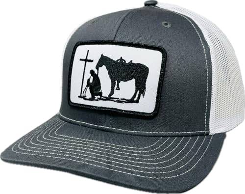 DALLY Up Christian Praying Cowboy Western Lifestyle Rodeo Adjustable Meshback Snapback Hat Charcoal/White