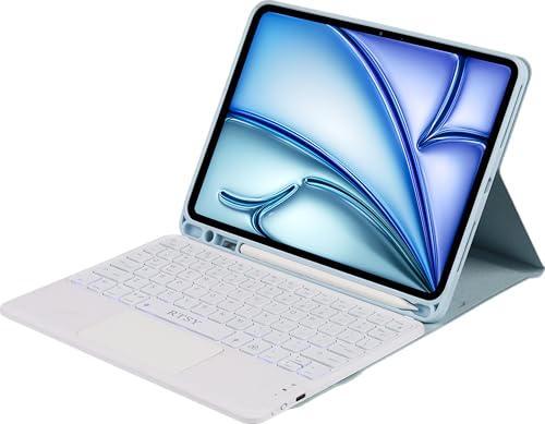 Image of RTSY Keyboard case for iPad Air 11 (M4 /M3 /M2) & iPad Air 5th /4th with Multi Touch Trackpad & 7-Colors Backlit, Magnetic Detachable Wireless Bluetooth (Blue White)