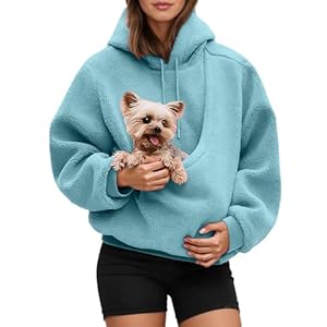 Generisch Pullover mit Katzentasche, Oversize Kapuzenpullover Damen mit Haustiertasche - Lustiger Kätzchen & Hund Tragepullover mit großer Kängurutasche - Weicher Kuschelpullover
