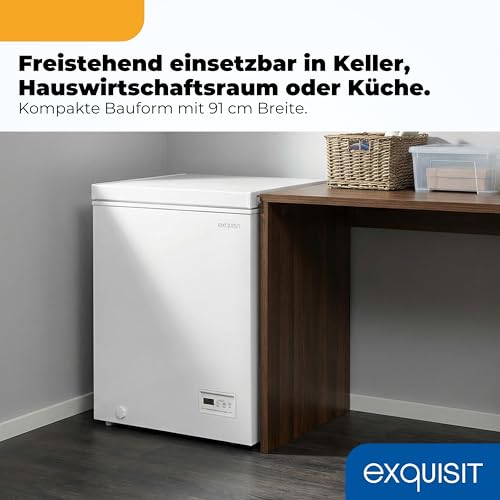 Exquisit Gefriertruhe | 98 l Nutzinhalt, Energieeffizienzklasse E, 40 dB Betrieb | Schnellgefrieren, manuelles Abtauen, Temperaturregelung, digitale Temperaturanzeige Gefrierkorb | GT5101-E-040E weiss