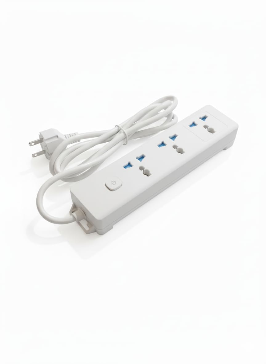 SBF Universal 3 Socket Extension Board with Power Switch and 2M Cord, Multi Plug Power Strip for Home, Office, Computer, Mobile Charging (White(1K3P))