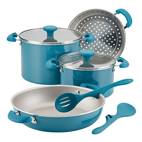 Rachael Ray 11956 Get Cooking Stackable Nonstick Cookware Pots and Pans Set, Aluminum, Turquoise