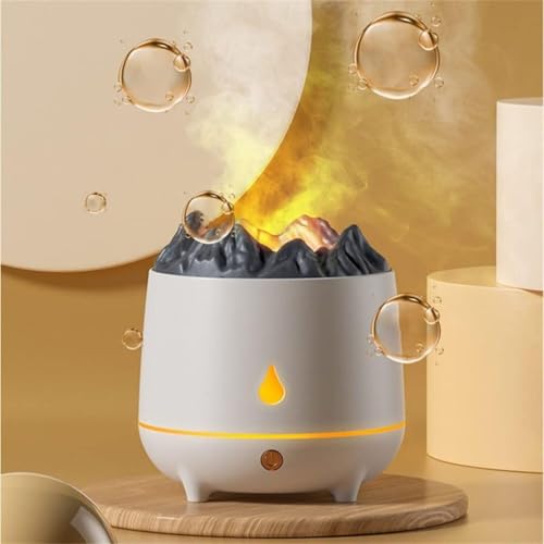 Image of Smart Ultrasonic Simulated Volcano Aromatherapy Diffuser & Flame Humidifier, 400ml Ultrasonic Cool Mist Maker with Realistic Fire Effect, 2 Mist Modes & Color Night Light for Home & Office