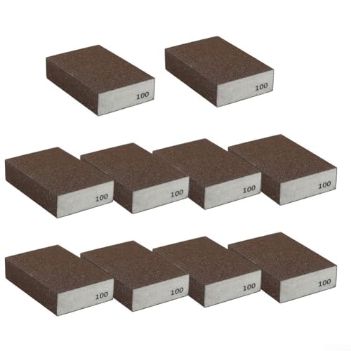Lot de 10 éponges de ponçage humides et sèches avec grain 7 (60-320) pour bois, métal, plastique et meubles, marron, 100 x 70 x 25 mm (grain 100)