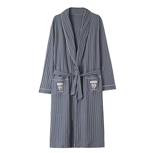 Mens Knit Robe Lightweight Summer Cotton Blend Bathrobe,Long Lightweight Cotton Kimono Hotel Bathrobe.Light Gray-4XL
