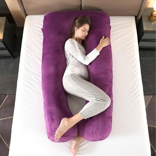 Image of Amagoing 55 inches Pregnancy Pillows for Sleeping, U Shaped Maternity Full Body Pillow for Pregnant Women with Hip, Leg, Back, Belly Support, Washable Velvet Cover Included (Dark Purple)