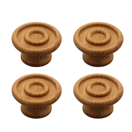 Image of 4 Piece Solid Teak Wood Round Drawer Knob| Natural Finish Wooden Cabinet & Wardrobe Handle | Modern Minimal Furniture Knob for Cupboard, Dresser & Kitchen Drawer -1.5 Inch
