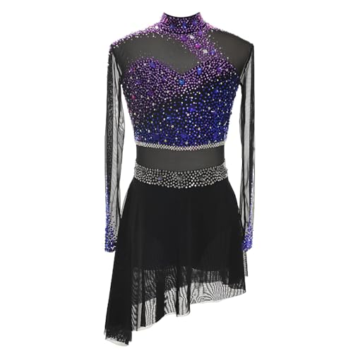 Robe de patinage artistique extensible à fermeture éclair pour fille