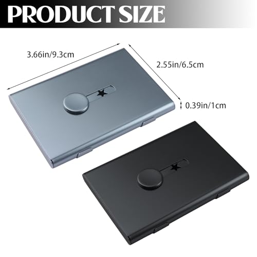 2 PCS Square Business Card Holder,Black Grey Personalized Portable Slide Out Name Holder Pocket Thumb Drive Metal Card Case for Men & Women2