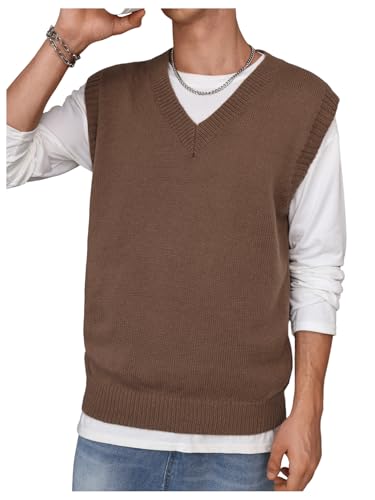 SHENHE Men's V Neck Sleeveless Plain Soft Sweater Vest Pullover Preppy Top