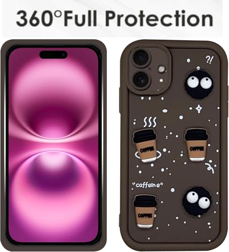 Image of GoldKart Back Case Cover Compatible for iPhone 16 | Cute Fun Cartoon 3D Ball Coffee Silicone Case | Full Body Protection Back Cover for iPhone 16 - Brown