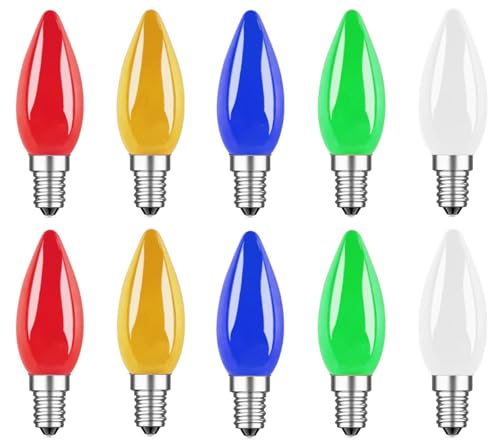 Image of ZFQ E14 Coloured LED Light Bulbs 1W, SES Small Screw Light Bulbs, Red, Yellow, Green, Blue, Warm White, Decoration for Fairy Lights, Christmas, Halloween, Parties, Gatherings, Bars, Pack of 10