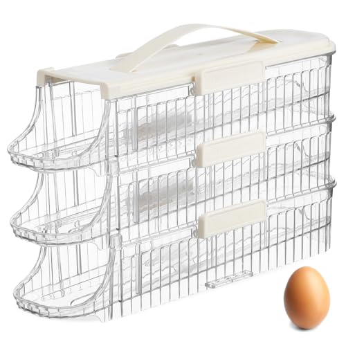 HAMPPLIES Organizador de Huevos para Frigorífico Transparente con Dispensador Rodante Caja Apilable de Soporte Portátil con Asa para Almacenamiento Seguro Cocina y Nevera