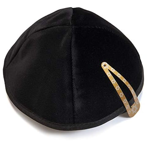 Black Kippah 20 cm Size Jewish Velvet Round Kipa Yarmulke Head Cover Israel For synagogue, 19 cm, Black Cover