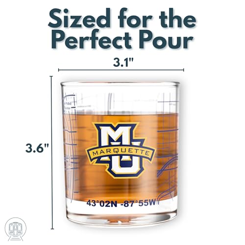 Image of Greenline Goods - University of Marquette Golden Eagles College Whiskey Glasses (Set of 2), 10 oz - Full-Color Logo + Campus Map