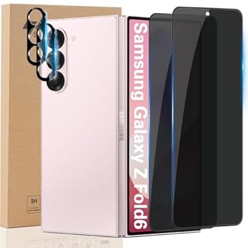 Protetor de tela de privacidade para Samsung Galaxy Z Fold 6, 2 películas antiespionagem de vidro temperado frente/traseira + 2 películas protetoras de lente de câmera 28° antiespião, compatível com