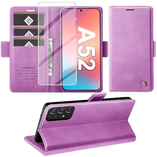 Housse cuir premium Galaxy A52 antichoc violette au design raffiné