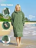 Owntop Wasserdichter Wickelmantel für Damen Herren – Quick-Dry Strand Schwimm Mantel, Winddichter Übergroßer Langarm Mantel mit Kapuze, Grün+Grau, L(175-180CM/70-80KG)