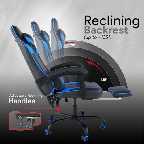 Image of ValorX USA Striker 2026 Edition | Ergonomic Gaming & Office Computer Chair | Premium PU Leather | Dual Massager Back Support | Adjustable Neck & Lumbar Pillow | Ergo Sync Armrests | Footrest (Blue)